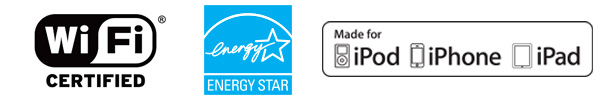 ZD620 Desktop Printer Compatibility Icons: WiFi Certified icon, Energy Star icon, Made for iPod, iPhone, iPad icon