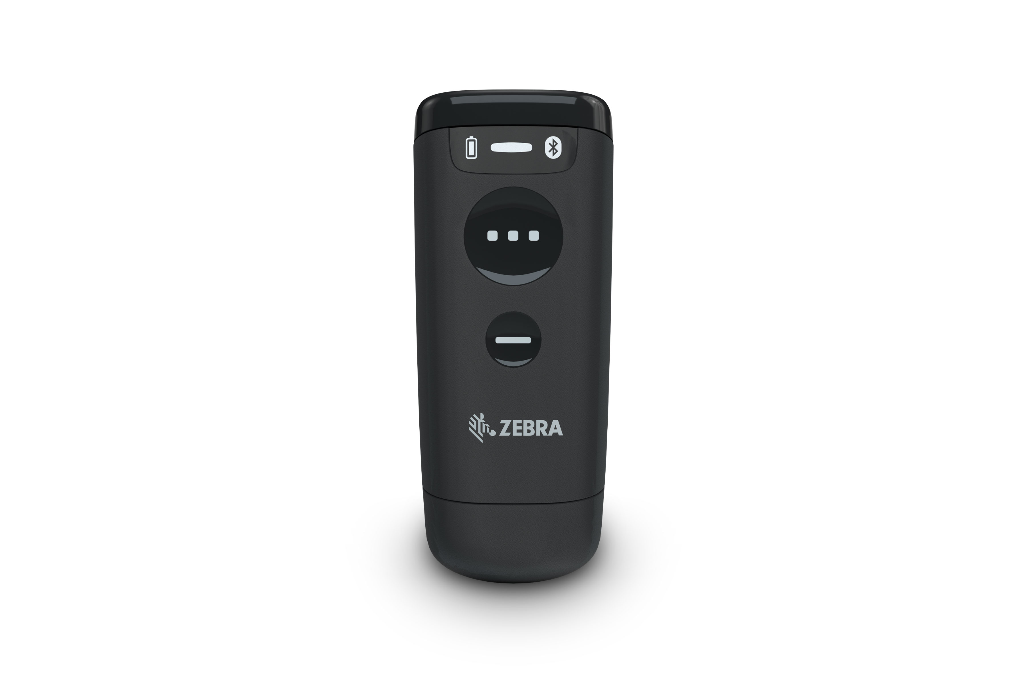 Top view of Zebra CS60 Series portable scanner, cordless, black, with scanner in upright position 