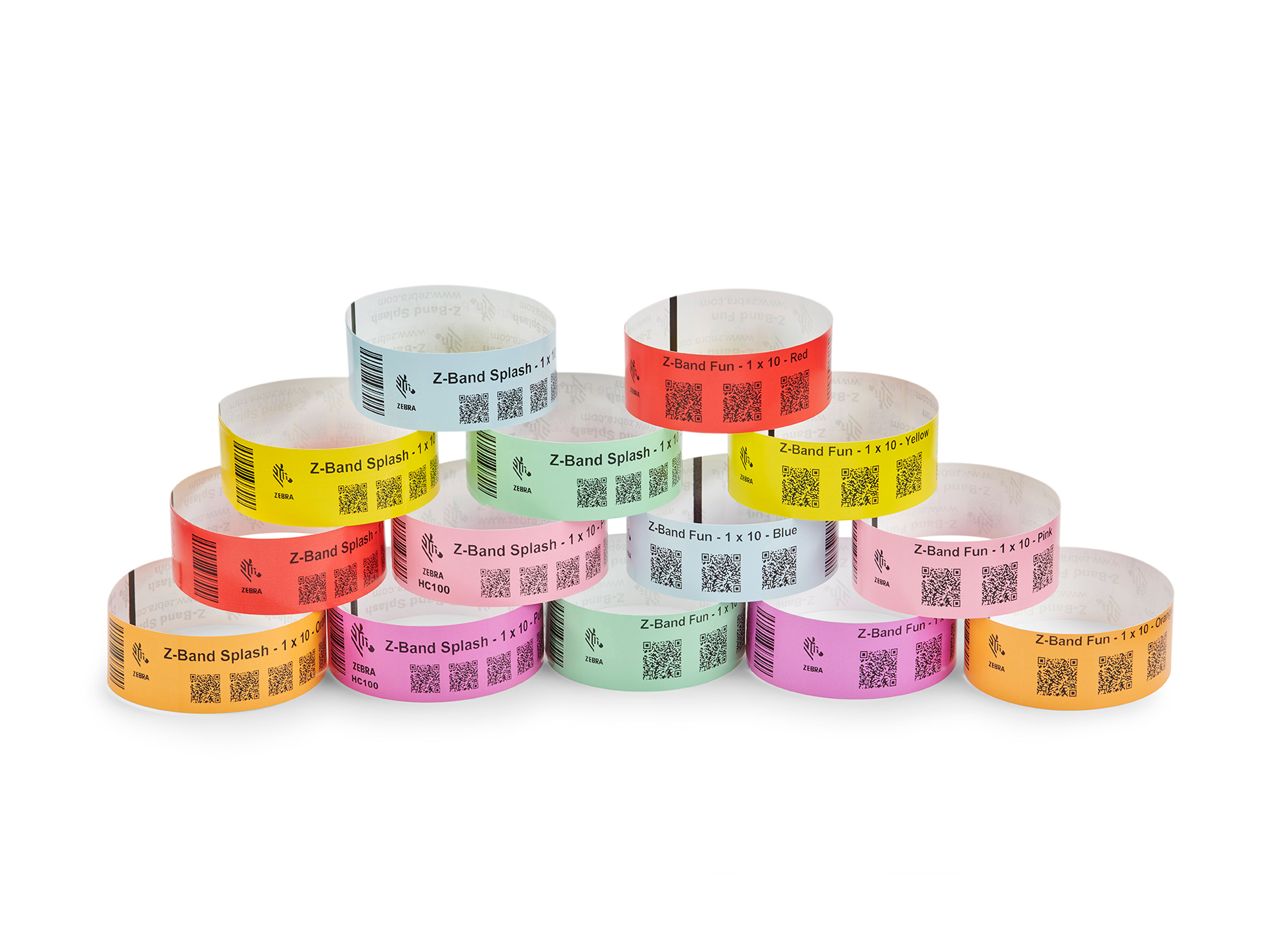 Front view of Zebra's Z-Band Splash and Z-Band Fun Wristband Solutions